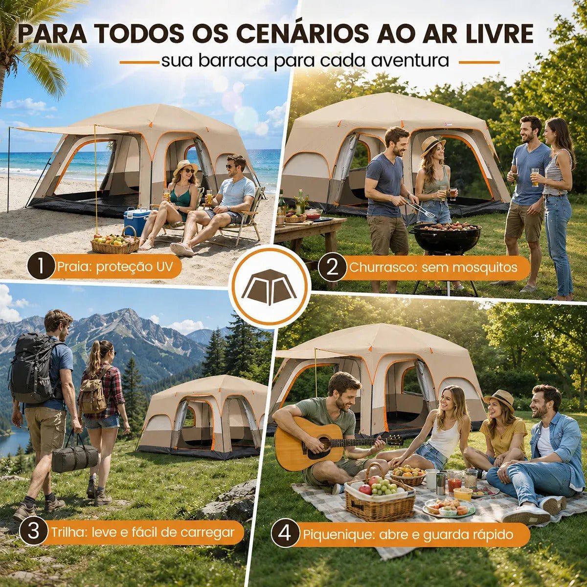 Aweshine Barraca De Camping Familiar Luxo 2 Quartos Para 8-12 Pessoas,Impermeavel 1000mm Tecido Oxford 330*210*180cm Cáqui - Imagem 9