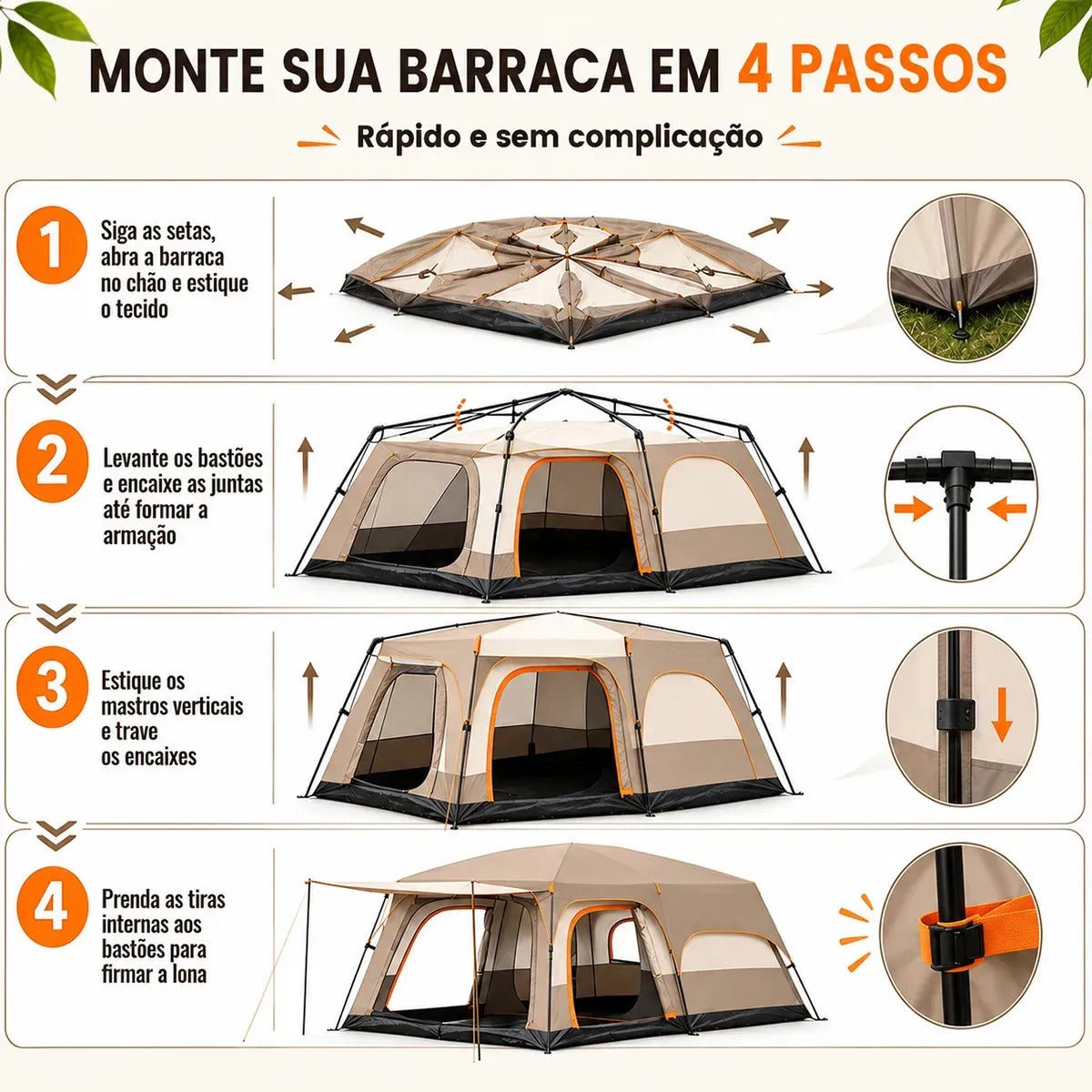Aweshine Barraca De Camping Familiar Luxo 2 Quartos Para 8-12 Pessoas,Impermeavel 1000mm Tecido Oxford 330*210*180cm Cáqui - Imagem 6