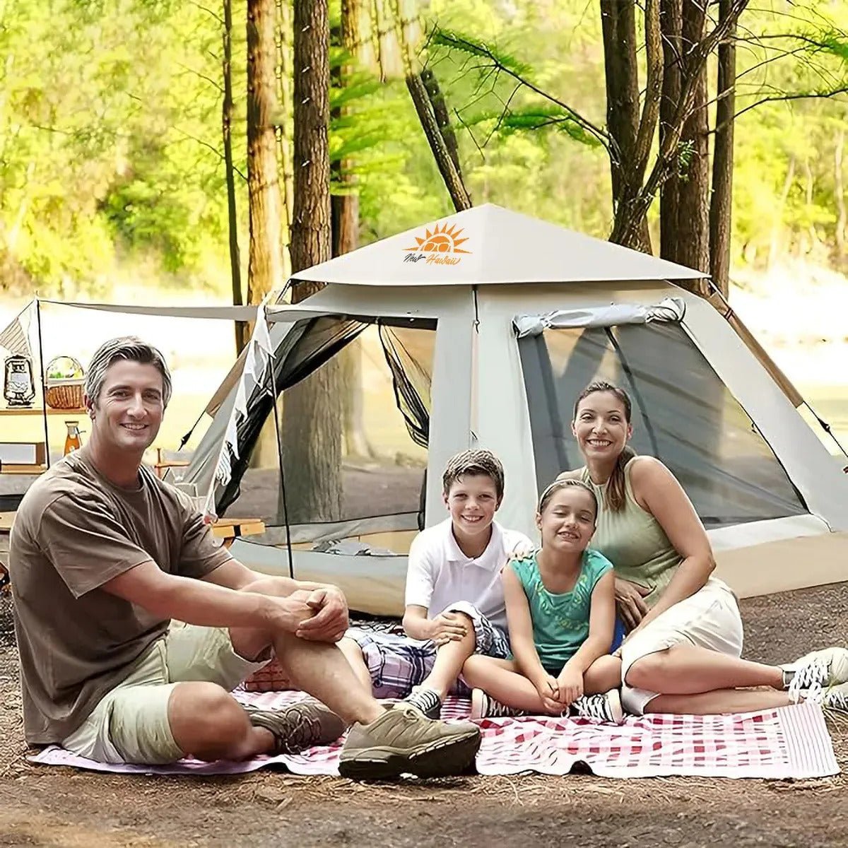 Barraca Camping para 4 Pessoas Barraca Automática New Hawaii Barraca Automática Pop Up Impermeável 1500mm Bege - Imagem 2