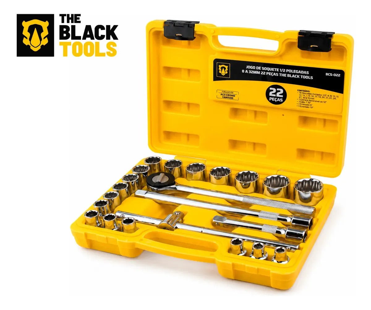 Jogo Kit de Ferramentas Manuais Chave Catraca 1/2 8 a 32mm BCS022 The Black Tools Cor Amarelo - Imagem 7