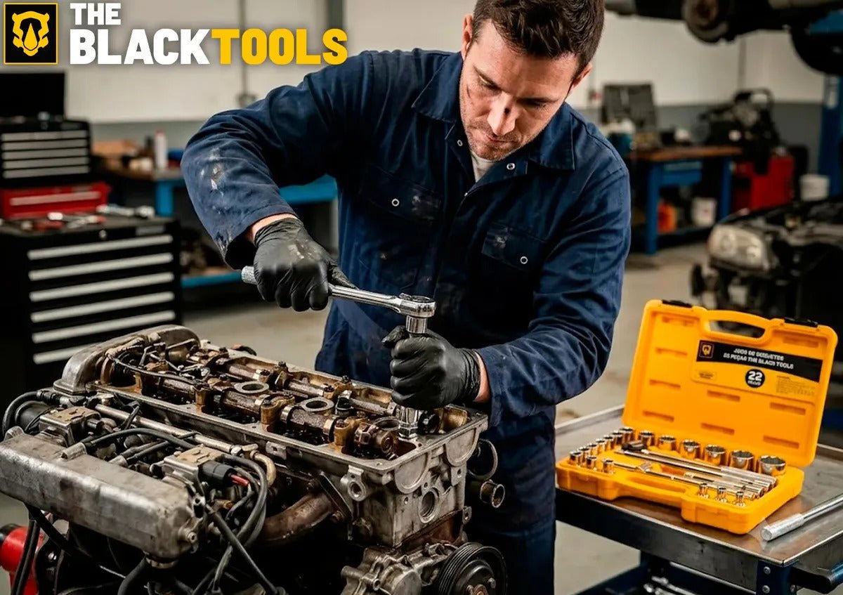Jogo Kit de Ferramentas Manuais Chave Catraca 1/2 8 a 32mm BCS022 The Black Tools Cor Amarelo - Imagem 11