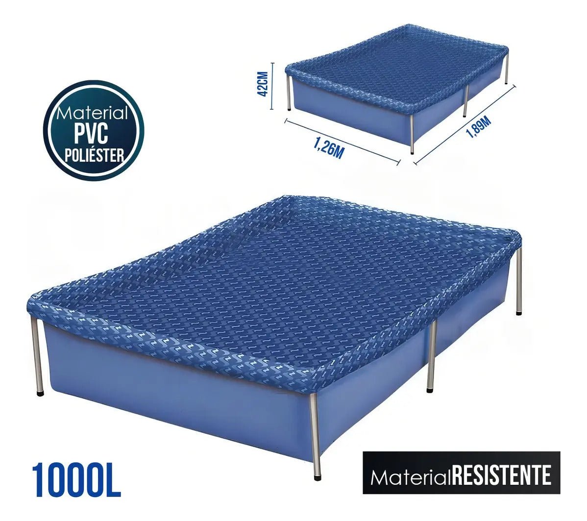Piscina 1000L Retangular Botafogo Azul Aço Resistente PVC - Imagem 2