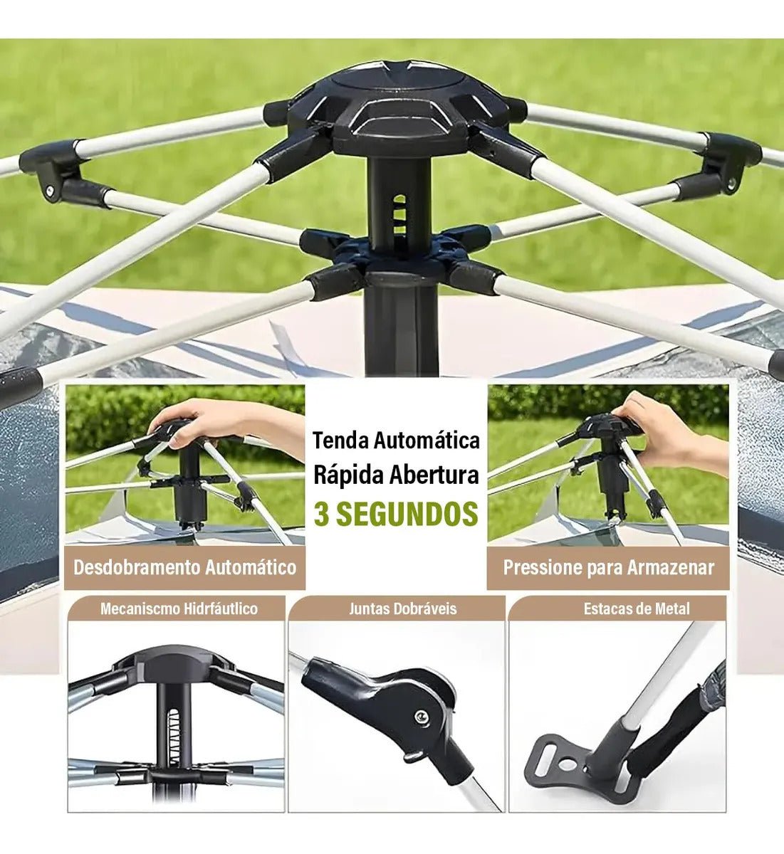 Barraca Camping para 4 Pessoas Barraca Automática New Hawaii Barraca Automática Pop Up Impermeável 1500mm Bege - Imagem 6