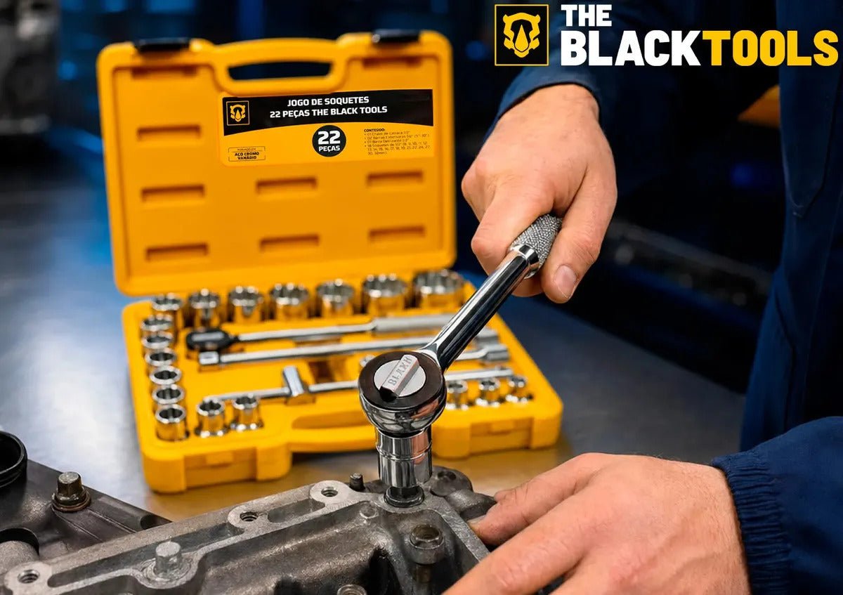 Jogo Kit de Ferramentas Manuais Chave Catraca 1/2 8 a 32mm BCS022 The Black Tools Cor Amarelo - Imagem 2