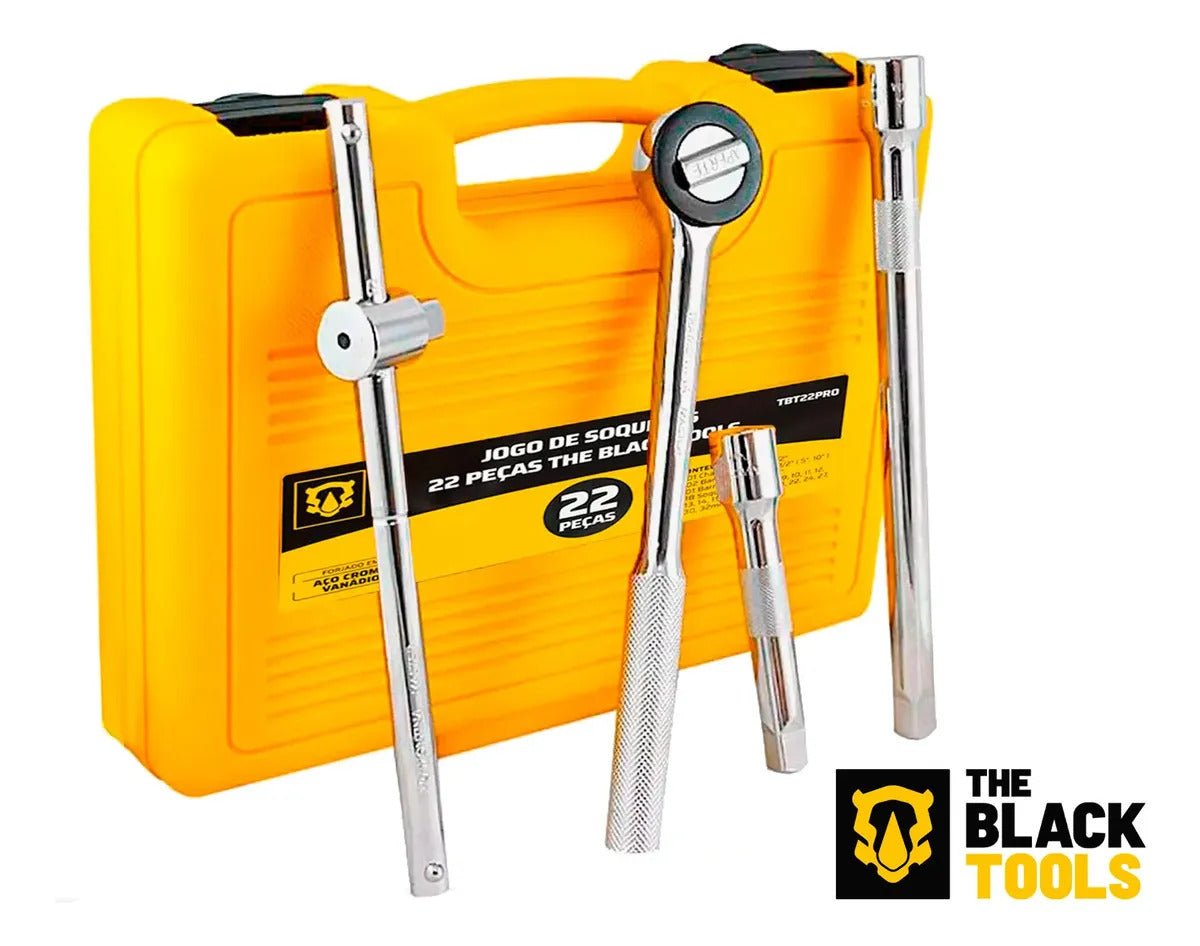 Jogo Kit de Ferramentas Manuais Chave Catraca 1/2 8 a 32mm BCS022 The Black Tools Cor Amarelo - Imagem 9