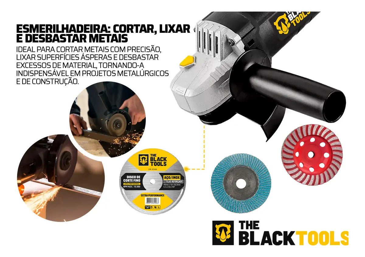 Esmerilhadeira Lixadeira Angular Bte750 4.1/2 750w Com Discos 4.1/2 The Black Tools - Imagem 6