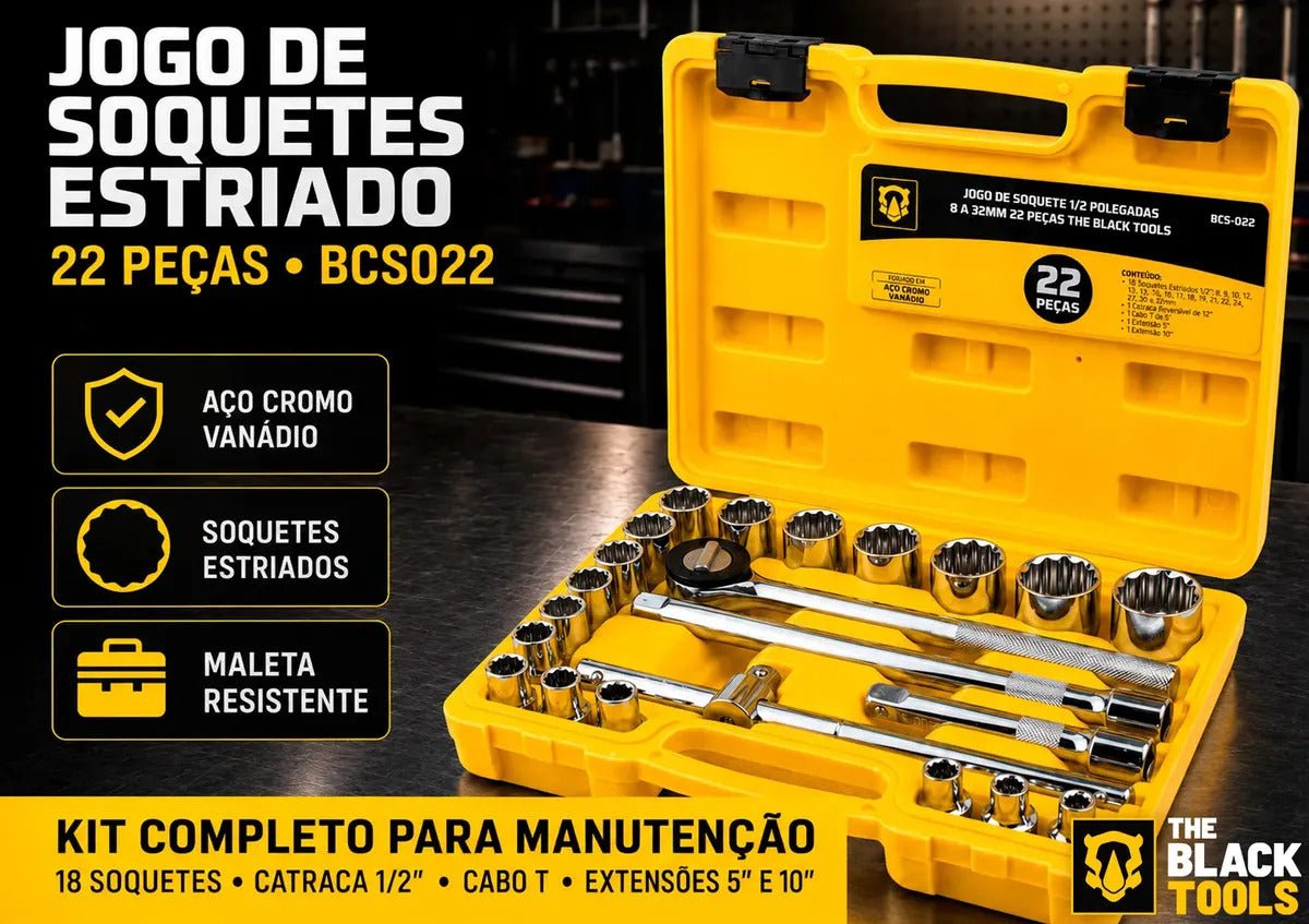 Jogo Kit de Ferramentas Manuais Chave Catraca 1/2 8 a 32mm BCS022 The Black Tools Cor Amarelo - Imagem 3