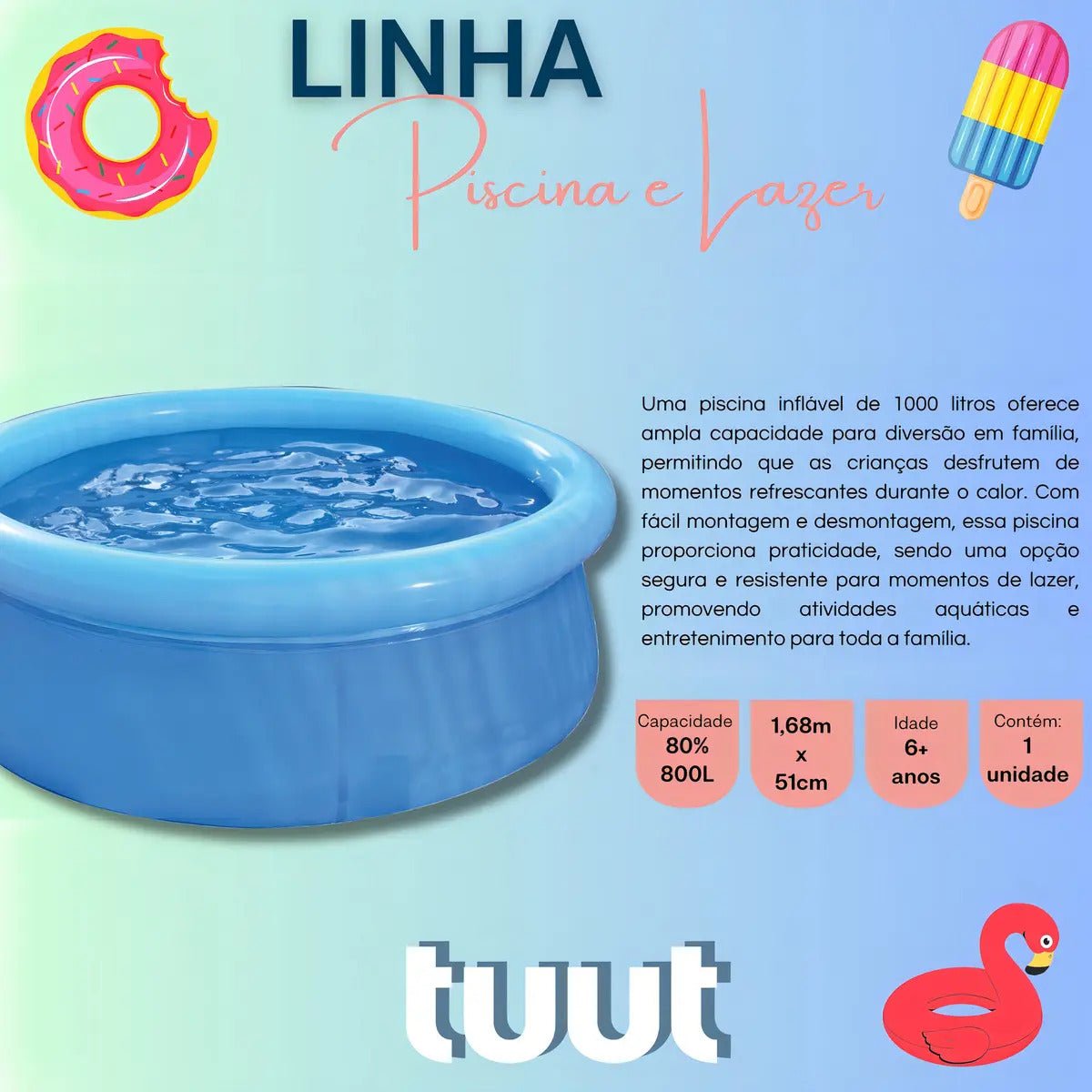 Piscina Inflável Tuut Azul 1.68m x 51cm para Lazer e Família - Imagem 2