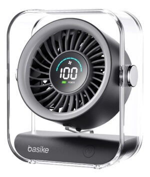 Mini Ventilador Portátil Basike de Mesa Recarregável Com Base e LED, Preto