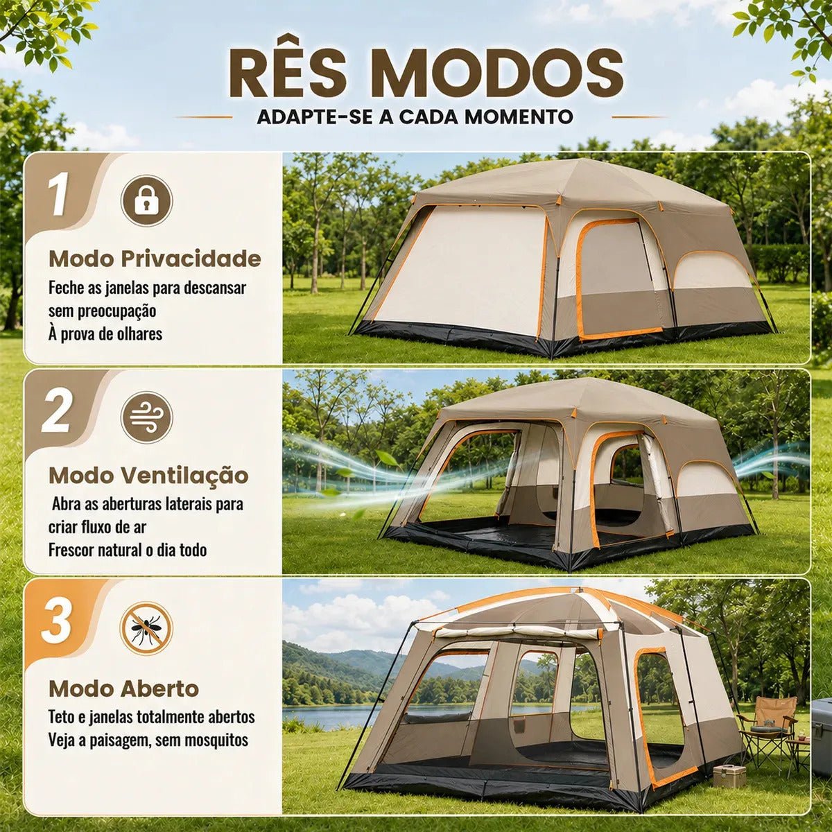 Aweshine Barraca De Camping Familiar Luxo 2 Quartos Para 8-12 Pessoas,Impermeavel 1000mm Tecido Oxford 330*210*180cm Cáqui - Imagem 3
