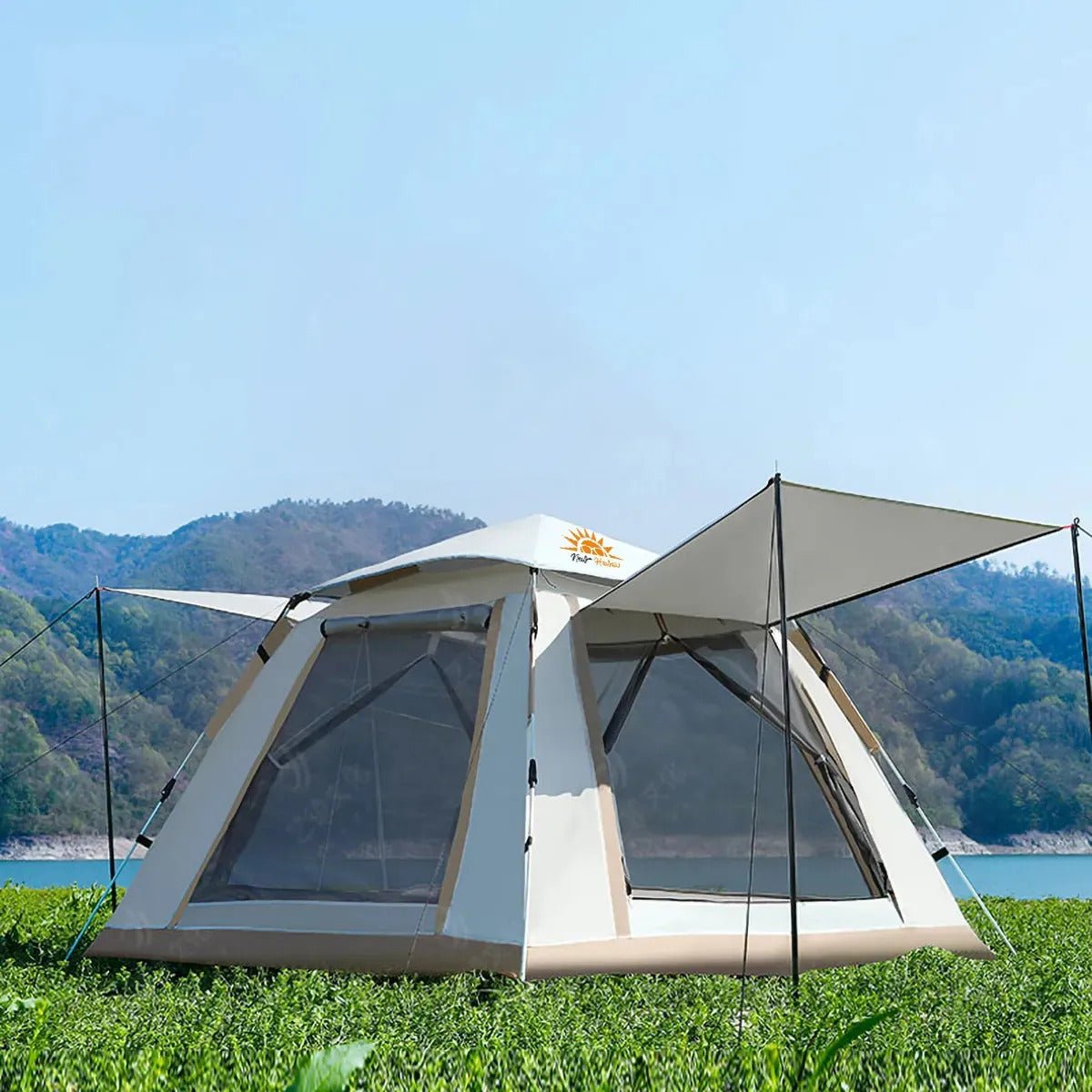 Barraca Camping para 4 Pessoas Barraca Automática New Hawaii Barraca Automática Pop Up Impermeável 1500mm Bege - Imagem 3