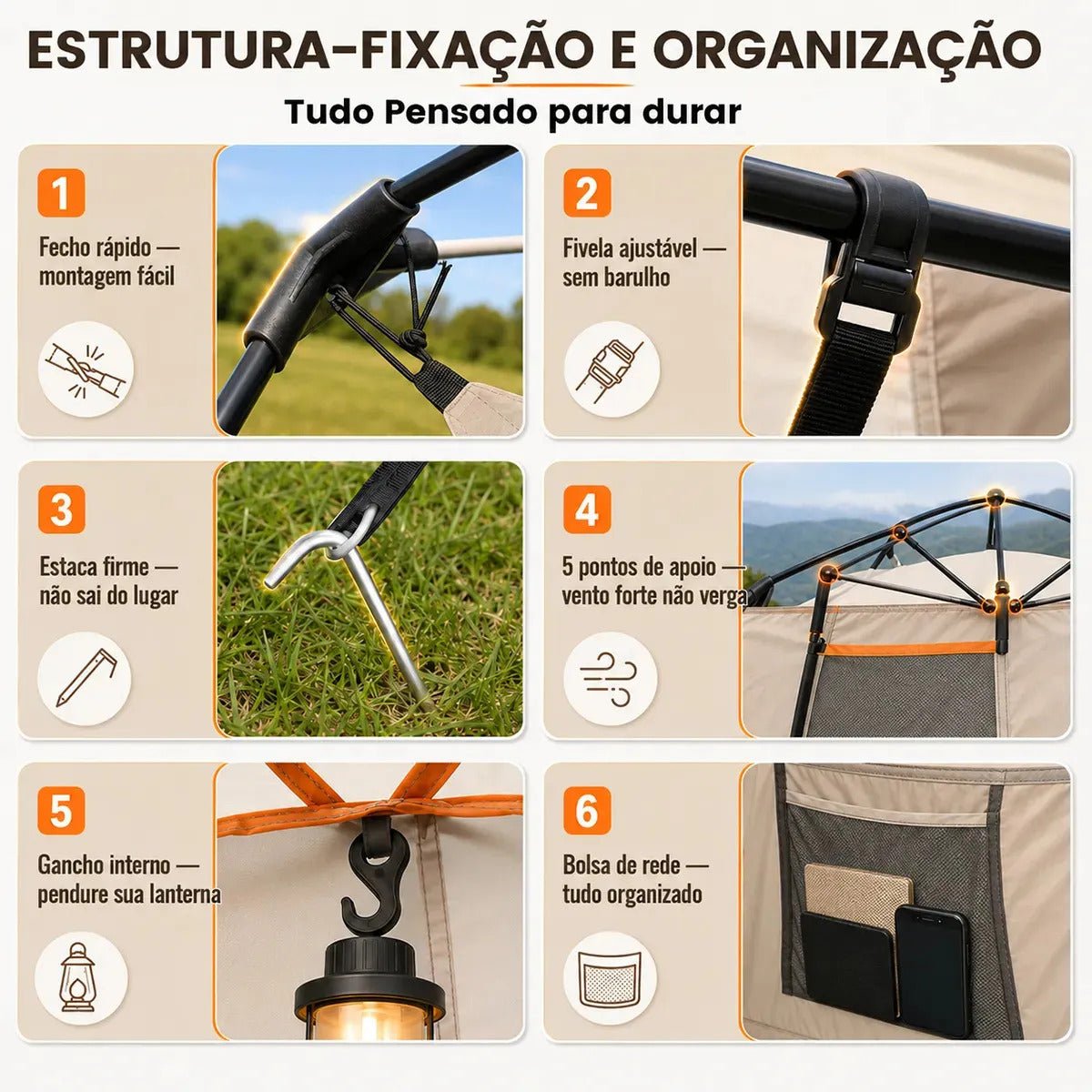Aweshine Barraca De Camping Familiar Luxo 2 Quartos Para 8-12 Pessoas,Impermeavel 1000mm Tecido Oxford 330*210*180cm Cáqui - Imagem 8
