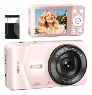 Basike Câmera Digital Portátil 4k Ultra Hd 64mp Máquina Fotográfica , 18X Zoom, Foco Automático e Função Webcam, Carregamento USB, Com Flash, Para Infantil,Iniciantes,Vlog