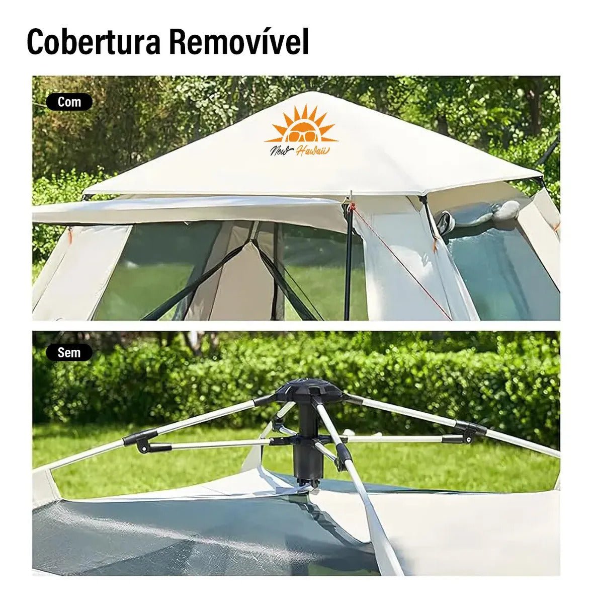 Barraca Camping para 4 Pessoas Barraca Automática New Hawaii Barraca Automática Pop Up Impermeável 1500mm Bege - Imagem 5