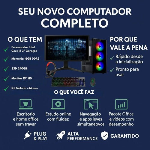 Pc Gamer Intel Core I5 16gb Ssd 240gb Vídeo 4gb Monitor 19 - Imagem 6