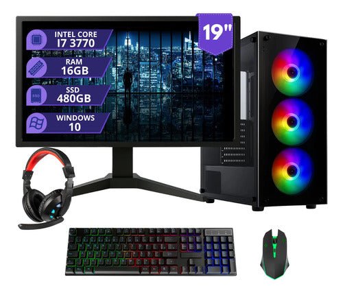 Pc Gamer Completo I7 3.4ghz 16gb Ssd 480gb 500w Monitor 19