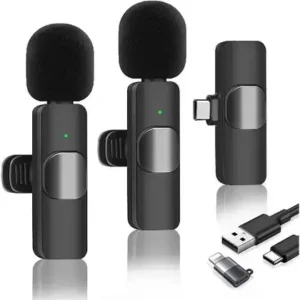 Microfone de Lapela Sem Fio K9 Lightning e USB-C para iPhone, Android e Tablets